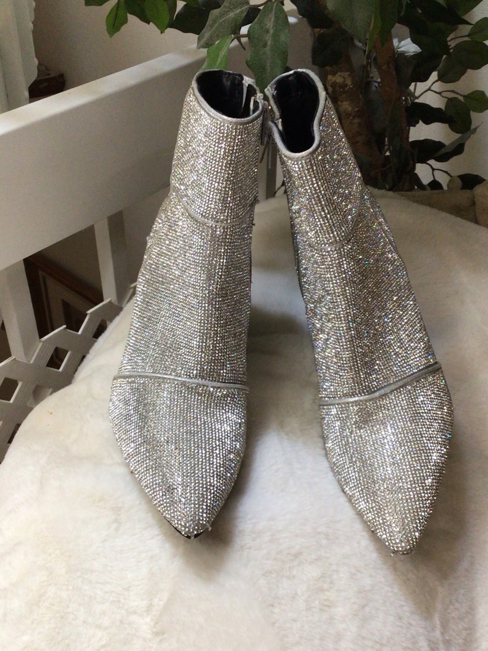 A New Day Silver Crystal Embellished Pointed Toe Ankle Boots - Women